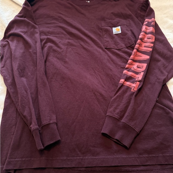 Large Carhartt Men's Maroon Pocket T-Shirt - Picture 4 of 5